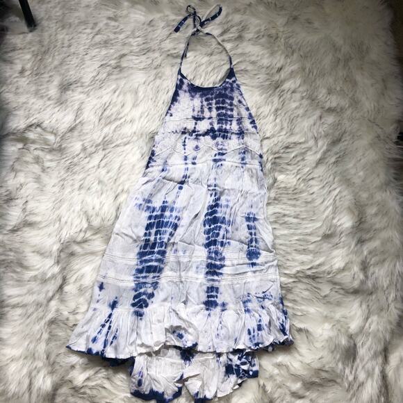 En Creme ASOS blue & white halter tie dye boho bohemian dress - Picture 3 of 8